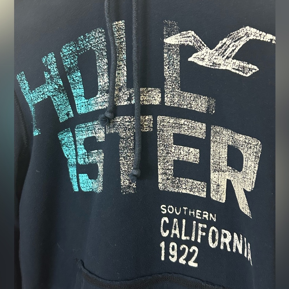 VTG Y2K Hollister 1922 Pullover Hoodie Blue Sweatshirt Kangaroo Pockets Small - Picture 4 of 7